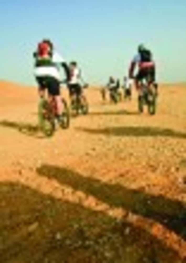 Bikers ride a new trail in Israel’s Negev desert, near Mitzpe Ramon.  /Shay Gliterman